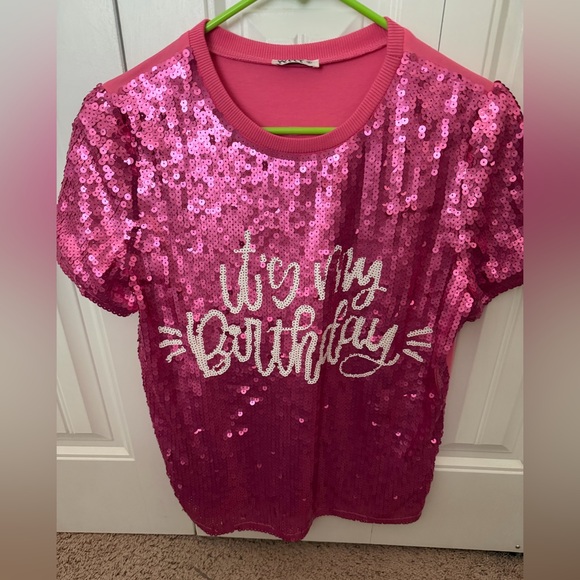 Why Dress Tops - Pink Sequin 'It's My Birthday' Shirt